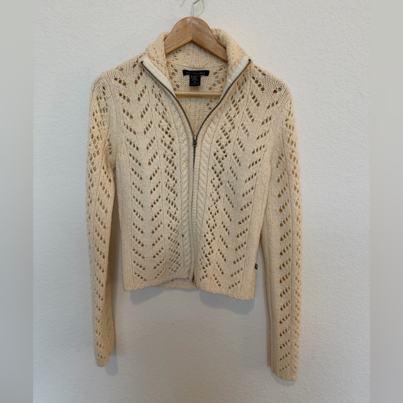 Abercrombie & Fitch Sweaters - Abercrombie & Fitch Y2K sweater Lambswool cream cable knit sweater medium